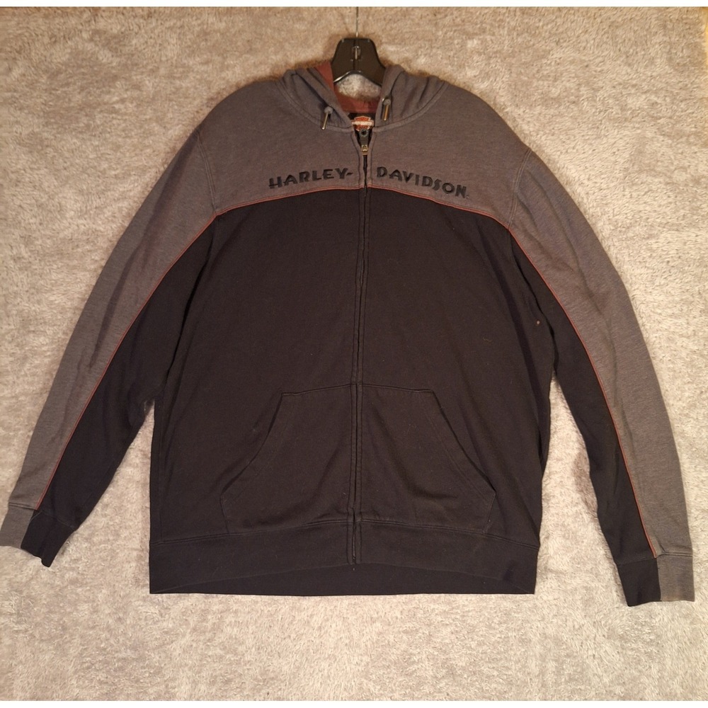 Harley Davidson Hoodie Gray Black Burgundy Size L Full Zip Moto Biker Casual